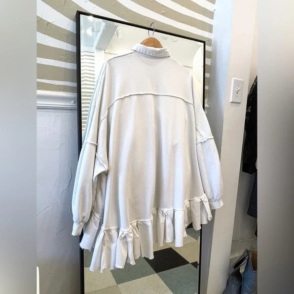 Free People oversized white cotton button down sweater high low free size - Picture 5 of 9